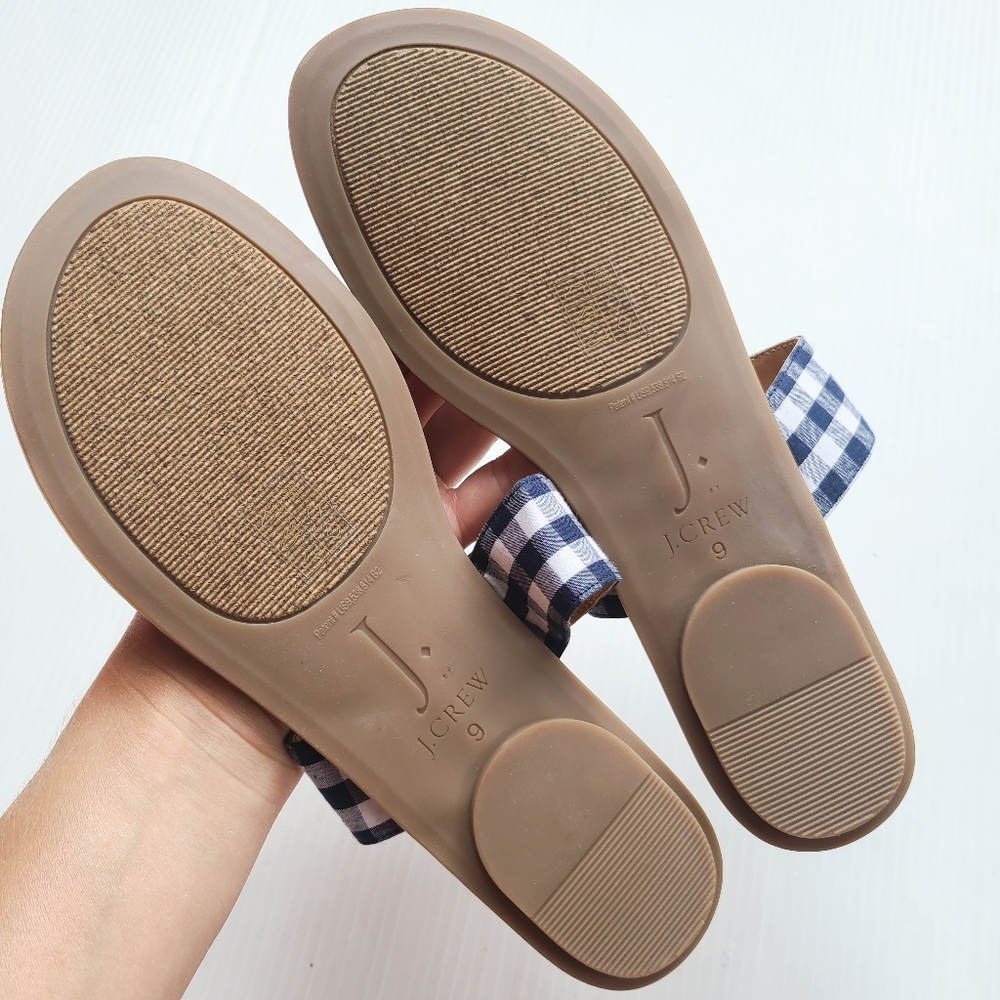 J CREW Boardwalk navy blue gingham plaid slide sandals size 9 - Picture 4 of 9